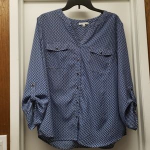 Blue and white button down shirt